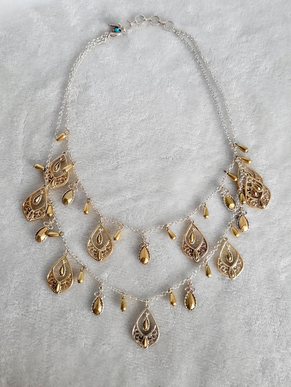Vintage America Mixed Metal Layered Statement Necklace With Filigree Teardrops
